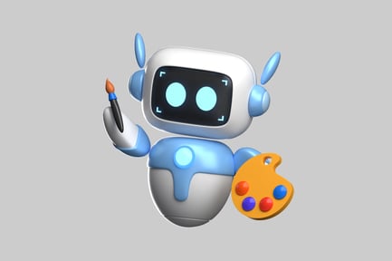 Preview: 3D Cute AI Robot Artist Holding Paintbrush and Palette