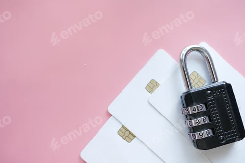 Preview: padlock on credit card, Internet data privacy information security concept