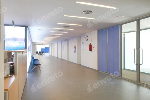 Preview: Public building waiting area. Hospital interior detail. Nobody. Horizontal