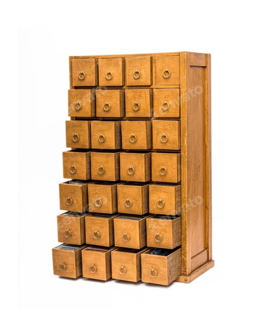 Preview: ancient wooden chest with opend drawers isolated