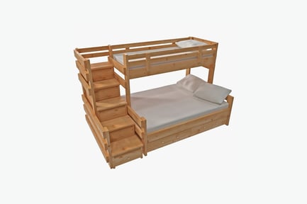Preview: Wooden bunk bed with storage drawers and stair access