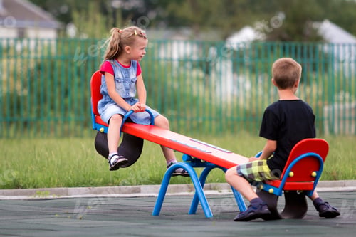 Preview: Two young blond children preschooler girl with long ponytail and cute school boy