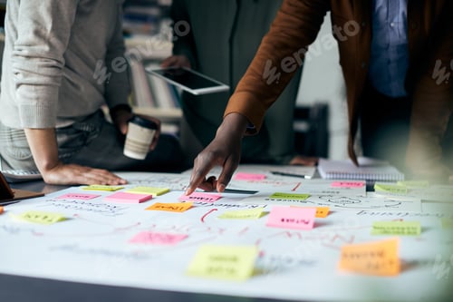 Preview: Close-up of business team brainstorming while working on mind map in the office.