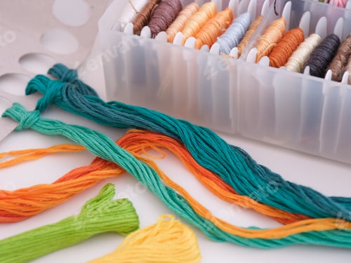Preview: Colorful cross stitch embroidery threads.