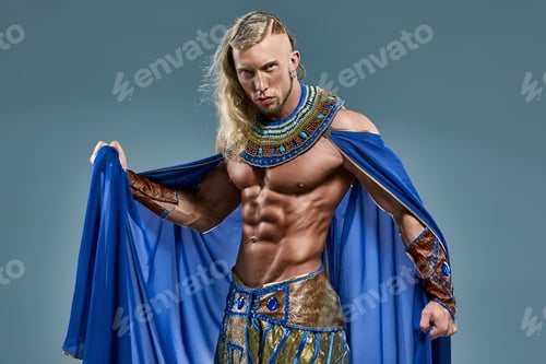 Preview: The Man In The Image Of The Ancient Egyptian Pharaoh On Blue Background