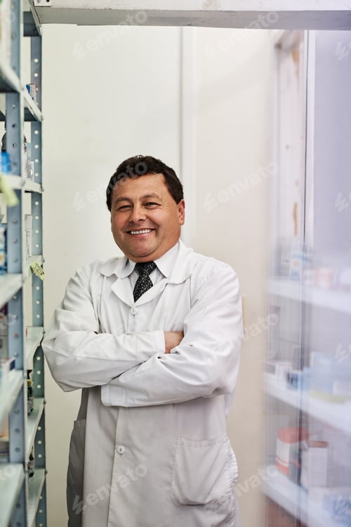 Preview: For all your prescription needs. Portrait of a male pharmacist in a pharmacy.