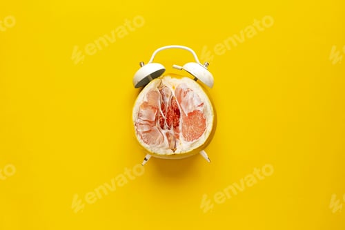 Preview: a simple retro alarm clock on color background with words now and later, motivation idea