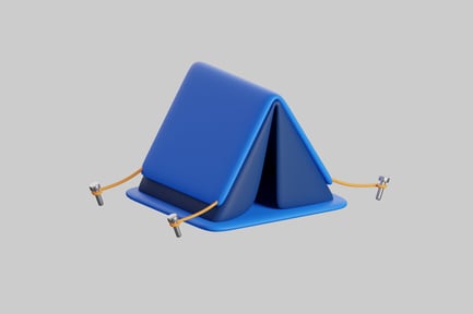 Preview: Blue tent with orange ropes and metal stakes