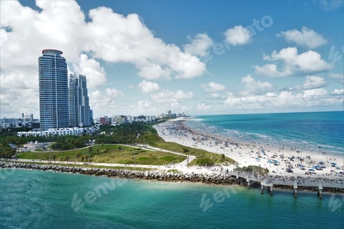 Preview: Scenic morning view of paradise South Pointe park and pier, most beautiful park, Miami beach,Florida