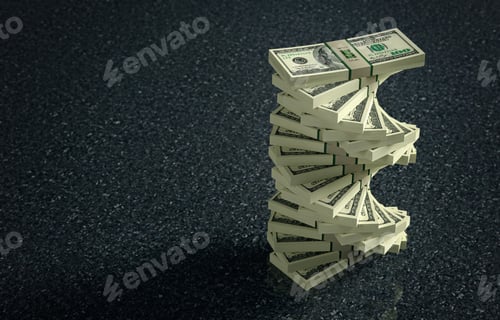Preview: 100 Dollar banknote bundles on marbled floor.