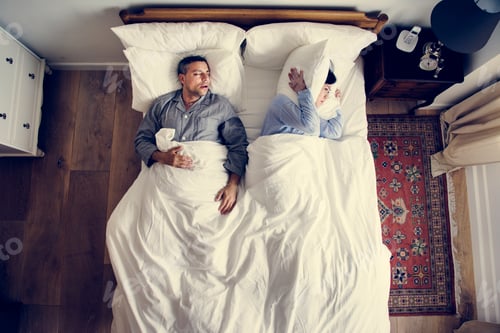 Preview: Interracial couple on the bed man snoring and disrupting woman