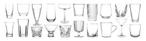Preview: Different empty clean glassware on white background, collage