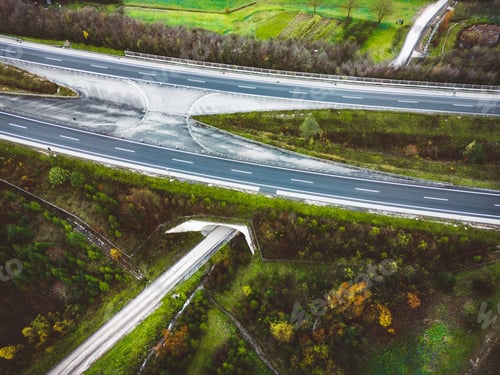 Preview: Road under national highway trough the country side of Slovenia, no cars