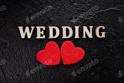 Preview: red heart. wedding concept on black background