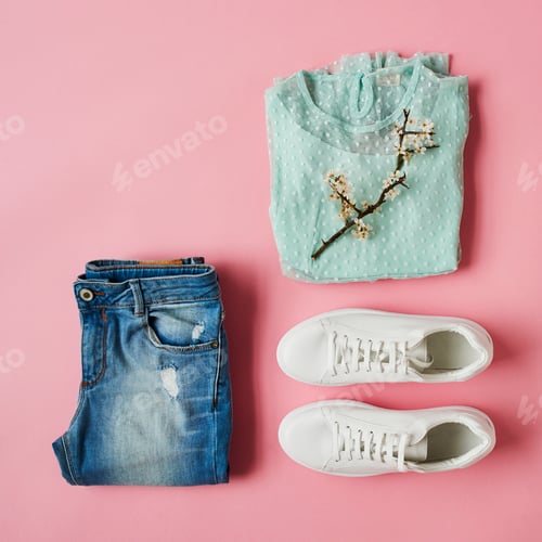 Preview: Flat Lay Shot Of Girls Spring Clothing And Accessories