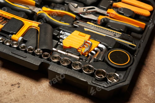 Preview: a set of hexagons and interchangeable heads close-up in a set of bench tools