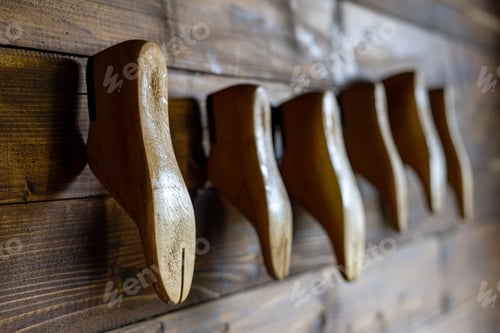 Preview: Wooden Shoe Forms Mounted on a Wooden Wall