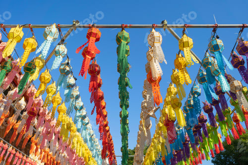 Preview: Colorful lanterns or lamps. Traditional festival in Harikulchai Temple, Lamphun, Thailand.