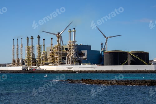 Preview: Beautiful view of seawater desalination power station under a clear blue sky