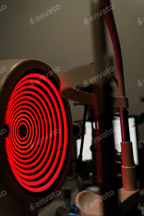 Preview: Corneal topographer shining red light for topography eye exam and cornea shape test