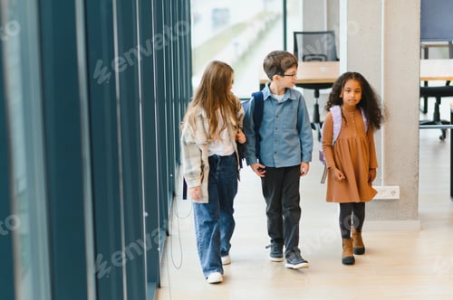 Preview: Portrait of kids standing in elementary school hallway