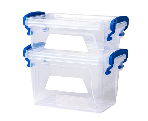Preview: Transparent plastic box isolated on white background