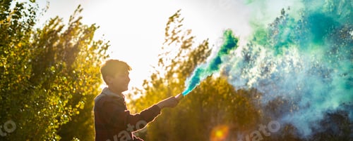 Preview: smoke bomb urban lifestyle concept running and jumping f