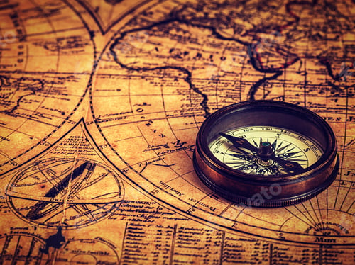 Preview: Old vintage compass on ancient map