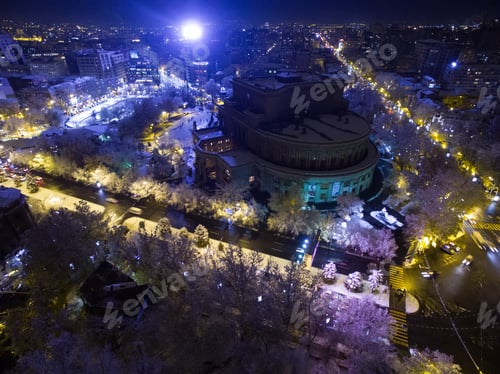 Preview: Aerial overhead shot of the beautiful center of the city of Yerevan at night