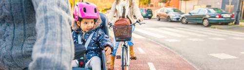 Preview: Lttle girl with helmet on head sitting in bike seat