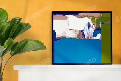 Preview: Modern living room interior with picture frame and plants