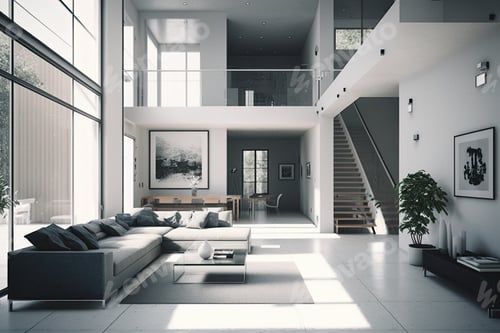 Preview: Greyscale shot of a modern apartment interior