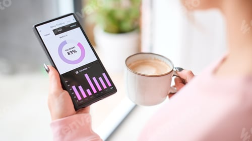 Preview: Close Up Of Woman Looking At Sleep Tracking App On Mobile Phone At Home