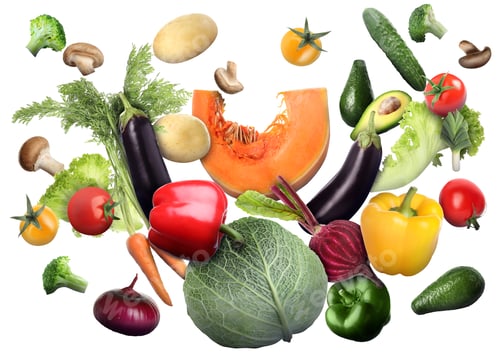 Preview: Flying fresh ripe vegetables on white background