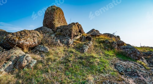 Preview: Huge deposits of stone minerals in a clearing bathed in warm sun