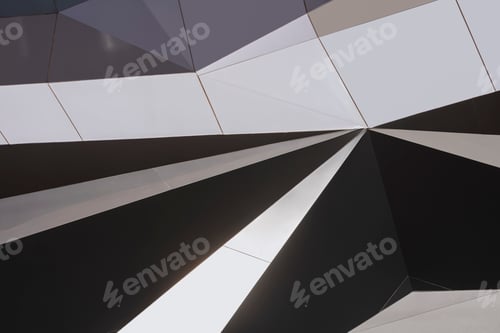 Preview: Geometric pattern of decorative aluminum composite tiles wall of modern building in monochrome style