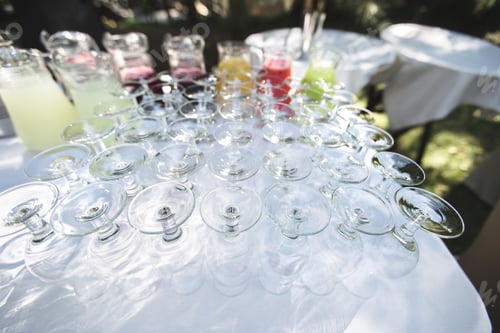 Preview: Set of blank empty wine glasses displayed in rows. Preparation for the holiday