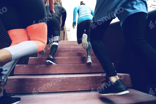 Preview: Athletes running upstairs