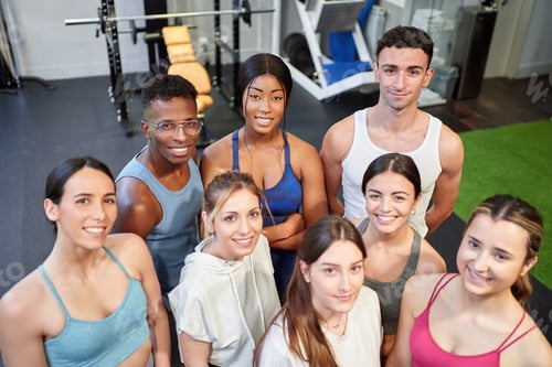 Preview: Top view of a group of young people in the gym.