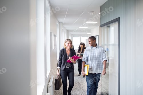 Preview: Architects and project managers walking through corridor