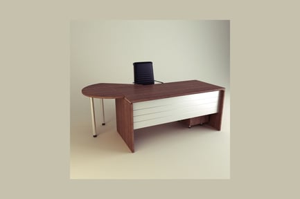 Preview: Curved wooden desk with white base and office chair