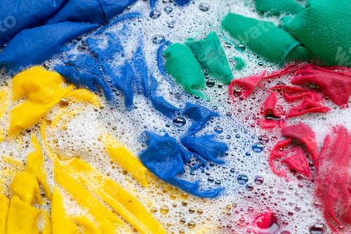 Preview: Washing clothes, colorful clothes soaked.