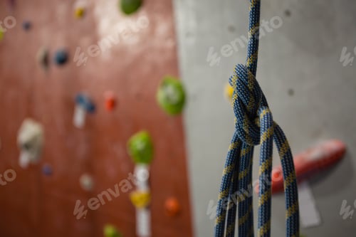Preview: Close up of rope against climbing wall at gym