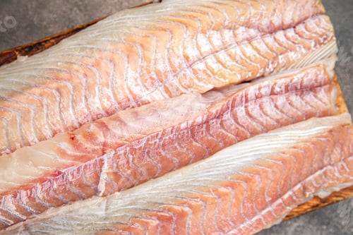 Preview: fillet raw white fish cod or halibut fresh meal food snack on the table copy space food background