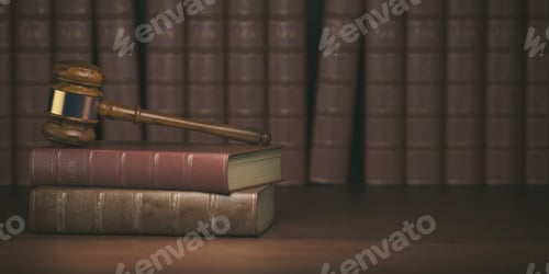 Preview: Gavel on the background of vintage lawyer books. Concept of law