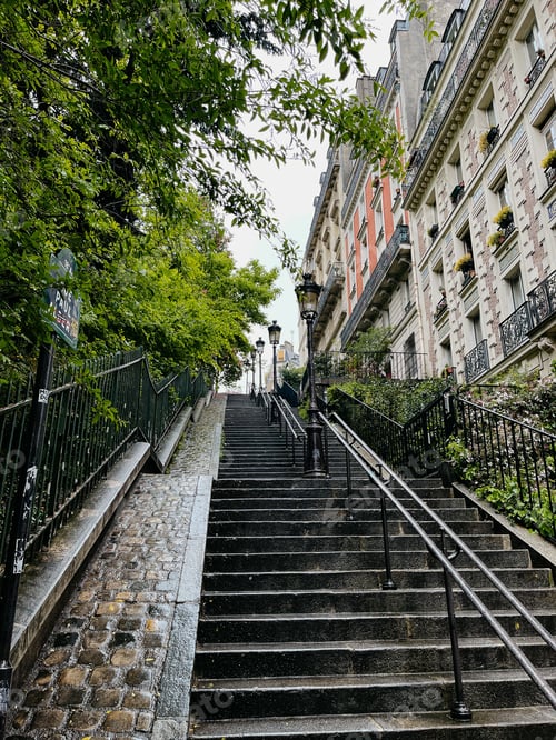 Preview: Outdoor concrete stairs with the city buildings in the background
