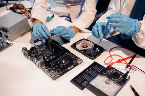 Preview: Close up of Technician measuring voltage electronic circuit board