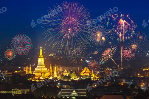 Preview: Fireworks at Wat Arun, Bangkok, Thailand.