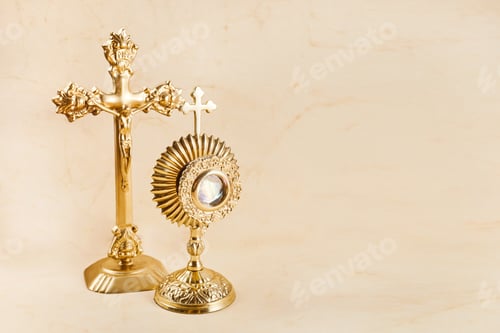 Preview: Ostensory for worship for Catholic church ceremony. Corpus christi.