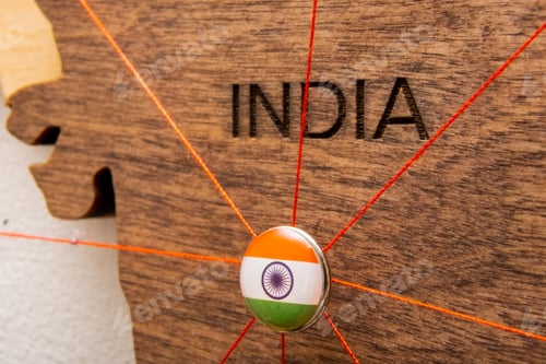 Preview: India flag pins and red thread for traveling and planning trip.